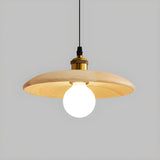 Scandinavian Wood Flat Disc Pendant Light Flexible Length Image - 6