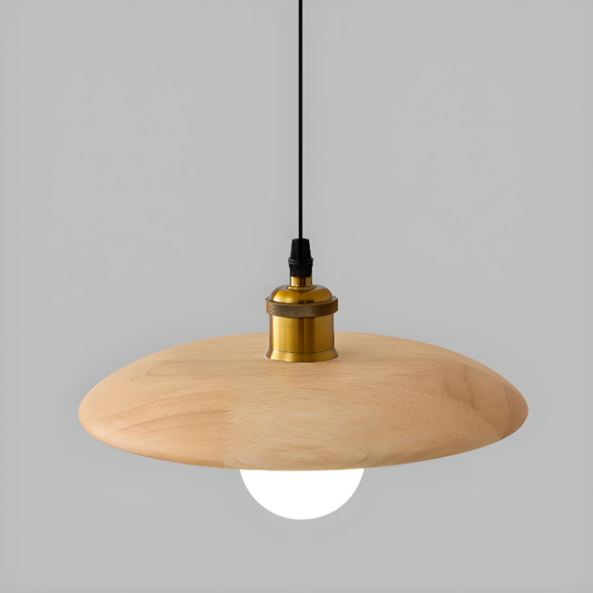 Scandinavian Wood Flat Disc Pendant Light Flexible Length Image - 7