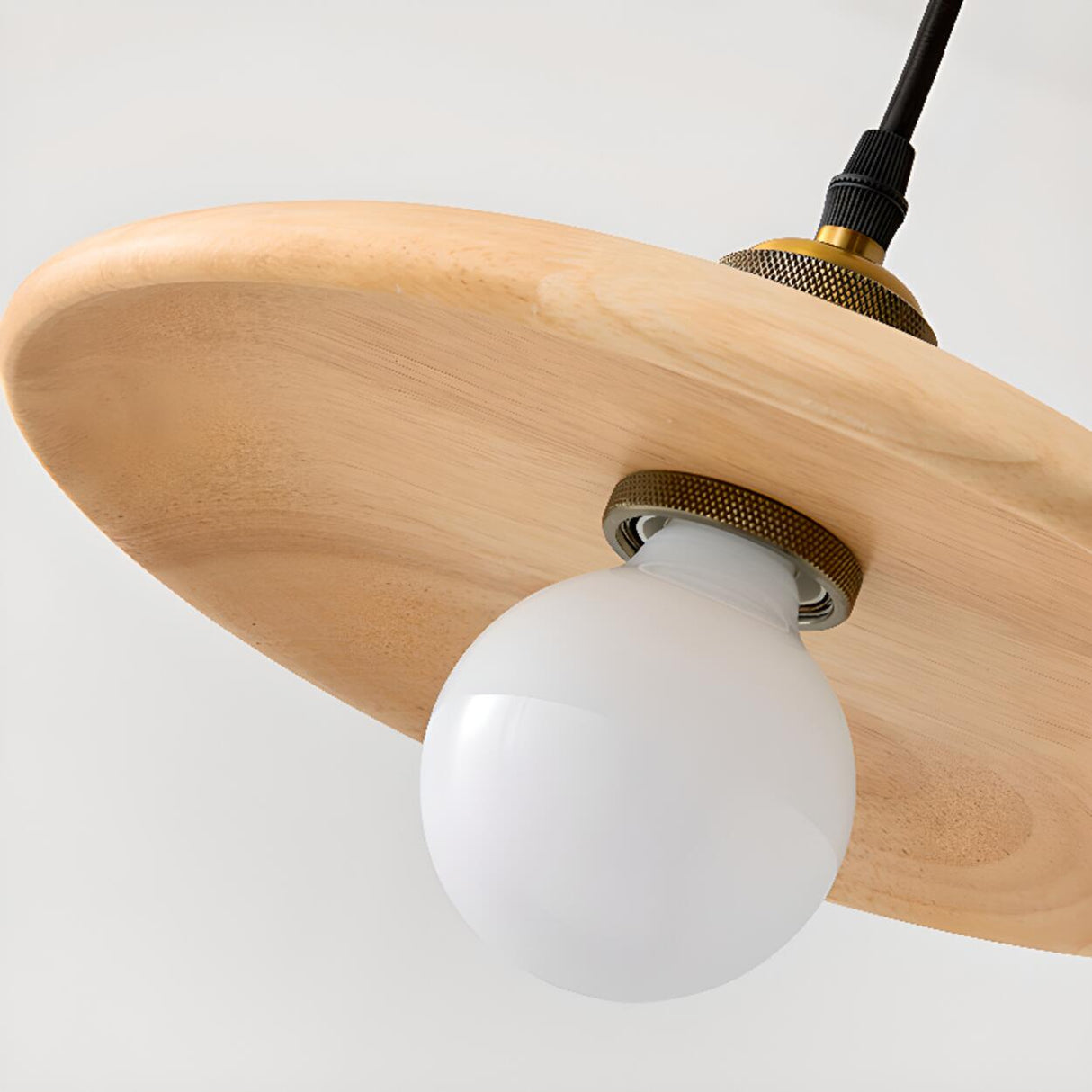 Scandinavian Wood Flat Disc Pendant Light Flexible Length Image - 8