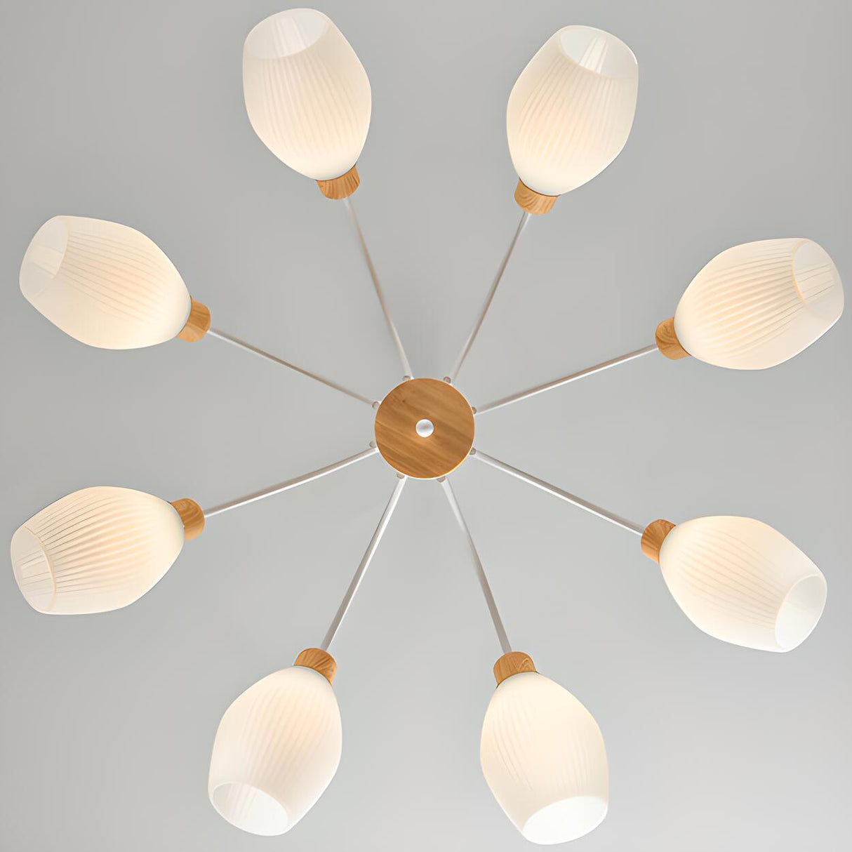 Scandinavian Wooden Branching White Plastic Jar Chandelier Image - 16