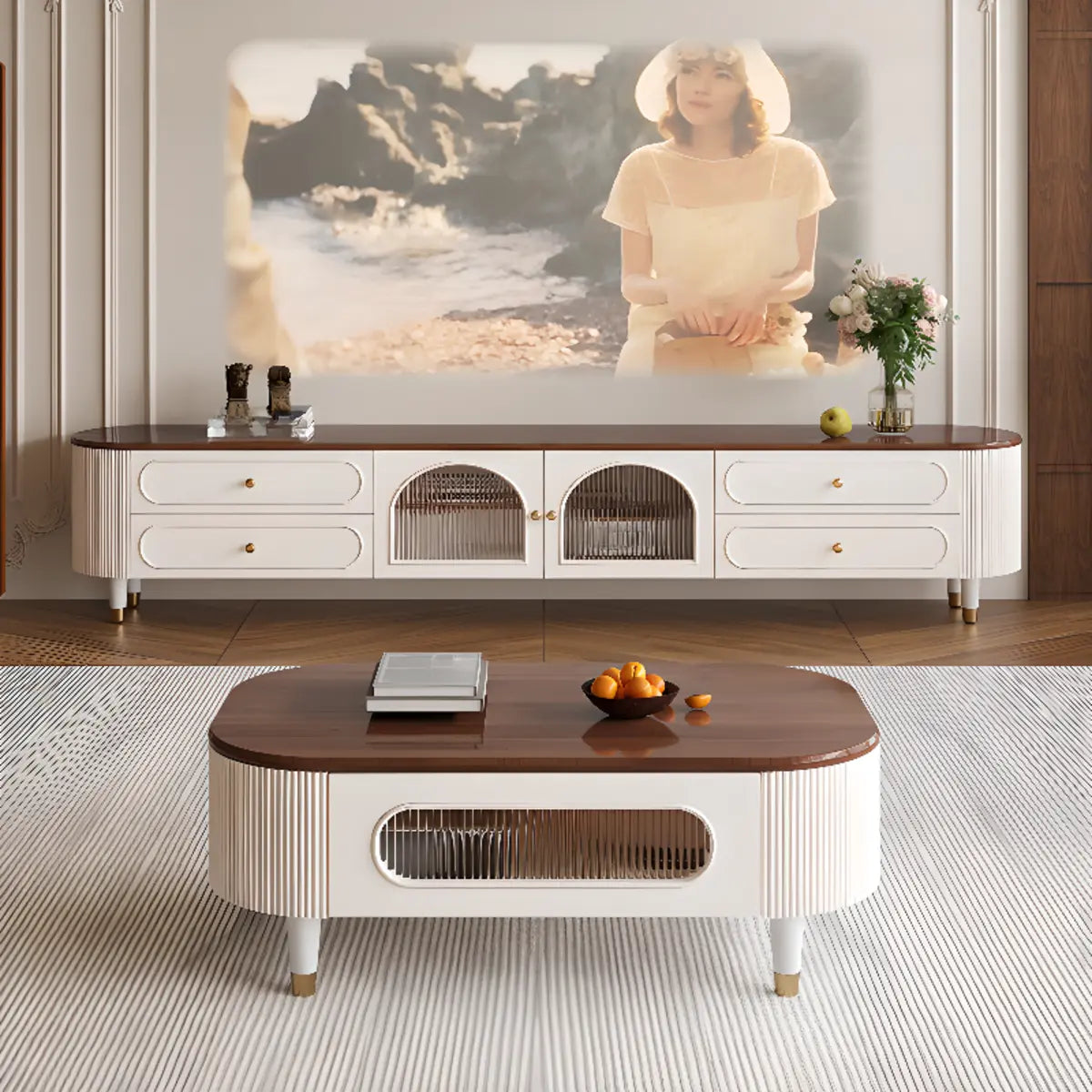 Scandinavian Wooden TV Stand with Cabinet Drawers Image - 1