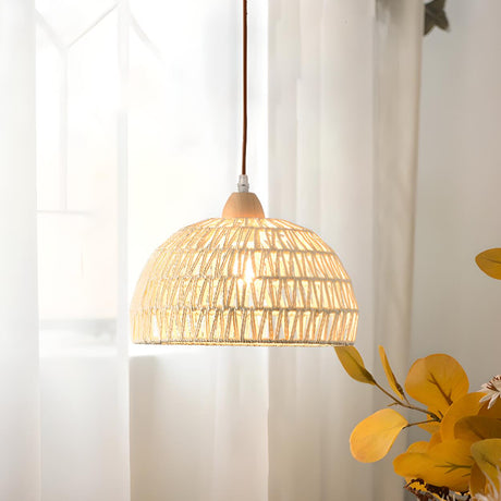 Scandinavian Woven Dome Pendant Light Adjustable Cord Image - 1