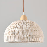 Scandinavian Woven Dome Pendant Light Adjustable Cord Image - 10