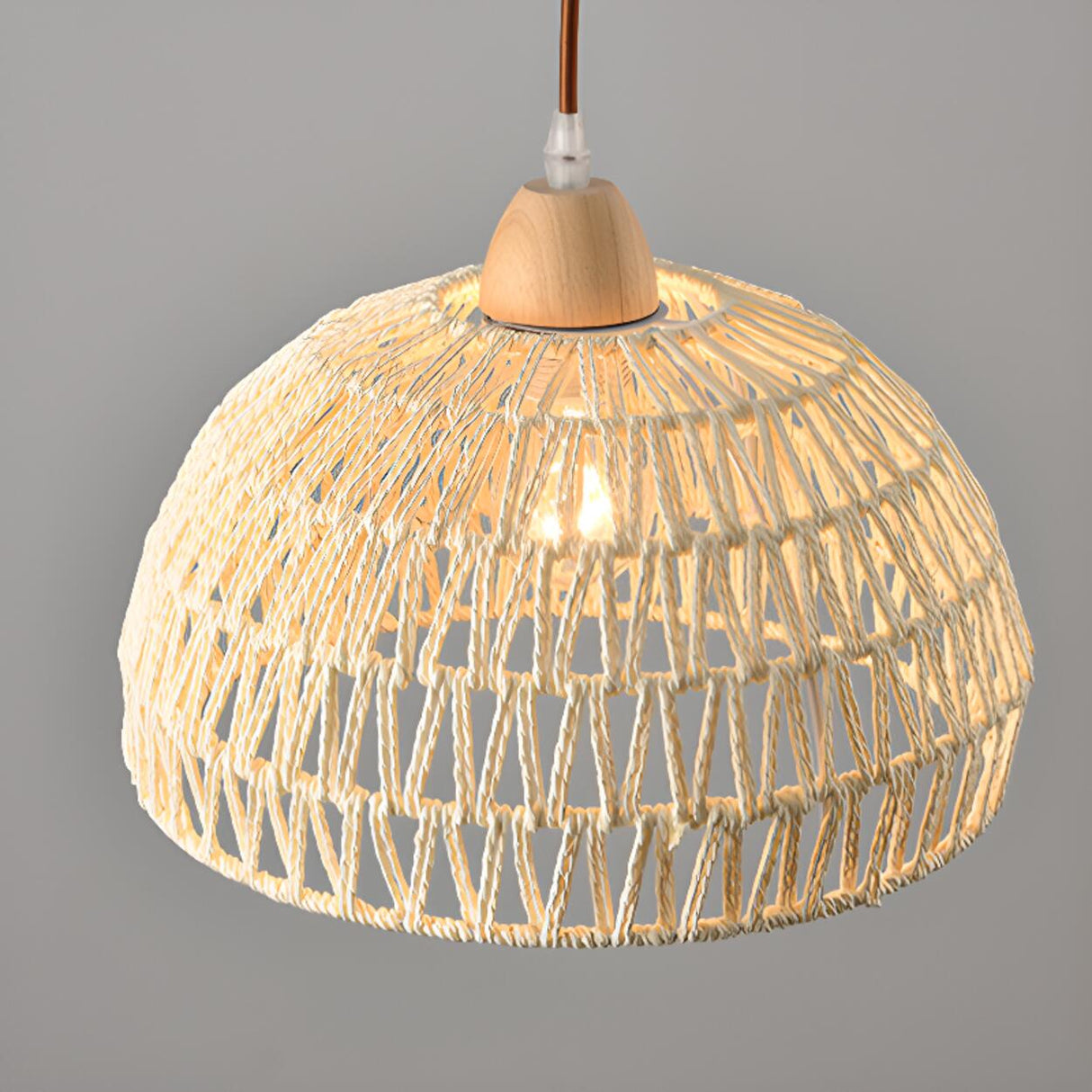 Scandinavian Woven Dome Pendant Light Adjustable Cord Image - 16