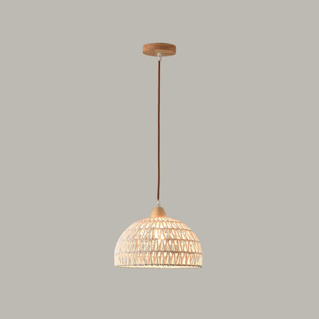 Scandinavian Woven Dome Pendant Light Adjustable Cord Image - 2