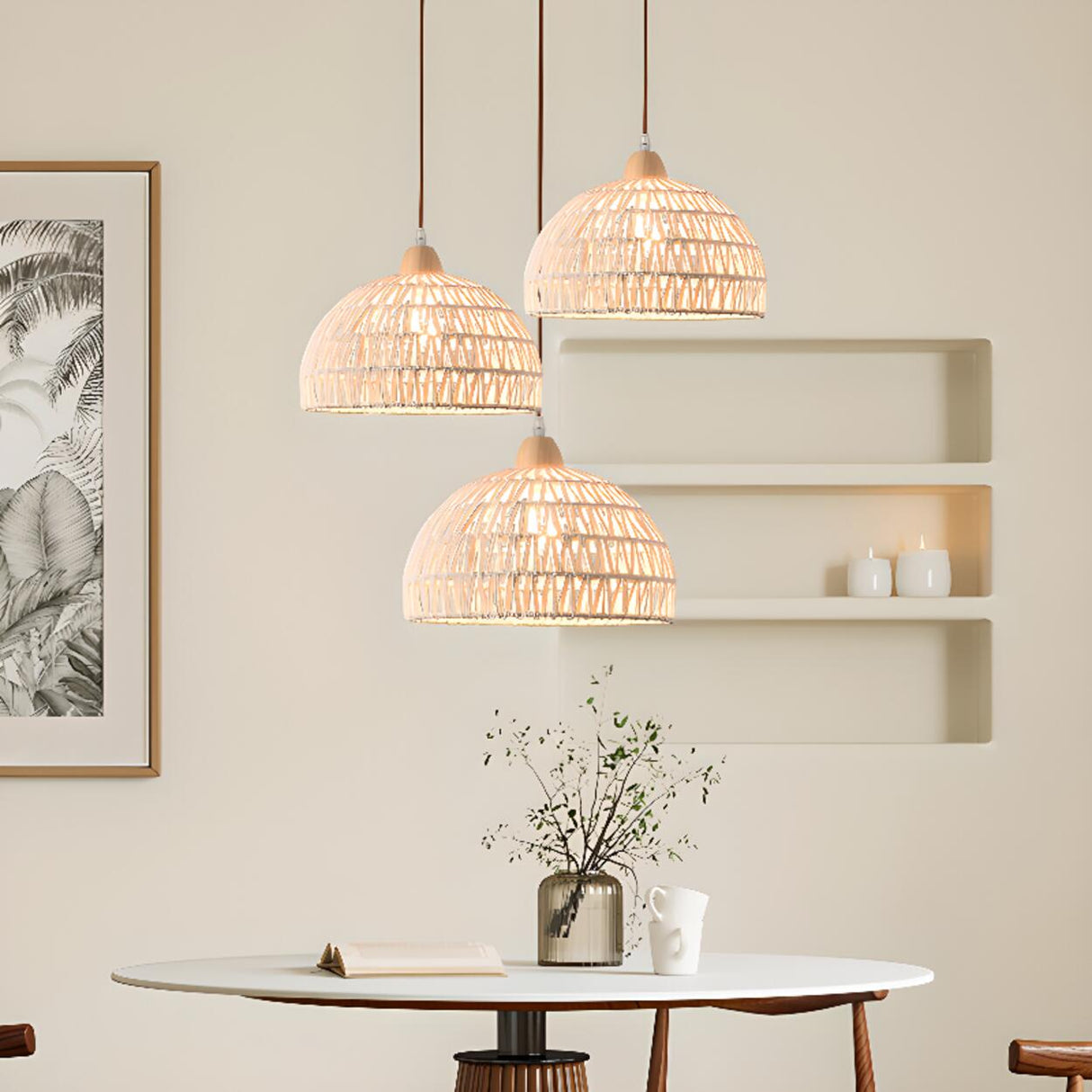 Scandinavian Woven Dome Pendant Light Adjustable Cord Image - 4