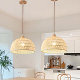 Scandinavian Woven Dome Pendant Light Adjustable Cord Image - 6