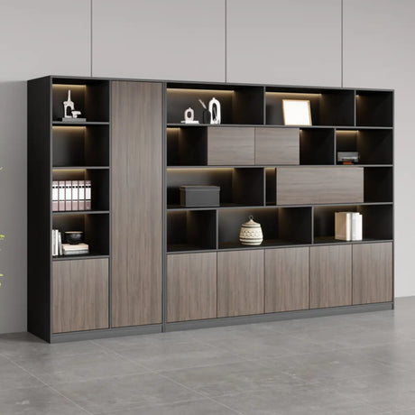 Scratch Resistant Brown Tall Office Cabinet with Shelves Image - 1