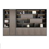 Scratch Resistant Brown Tall Office Cabinet with Shelves Image - 11