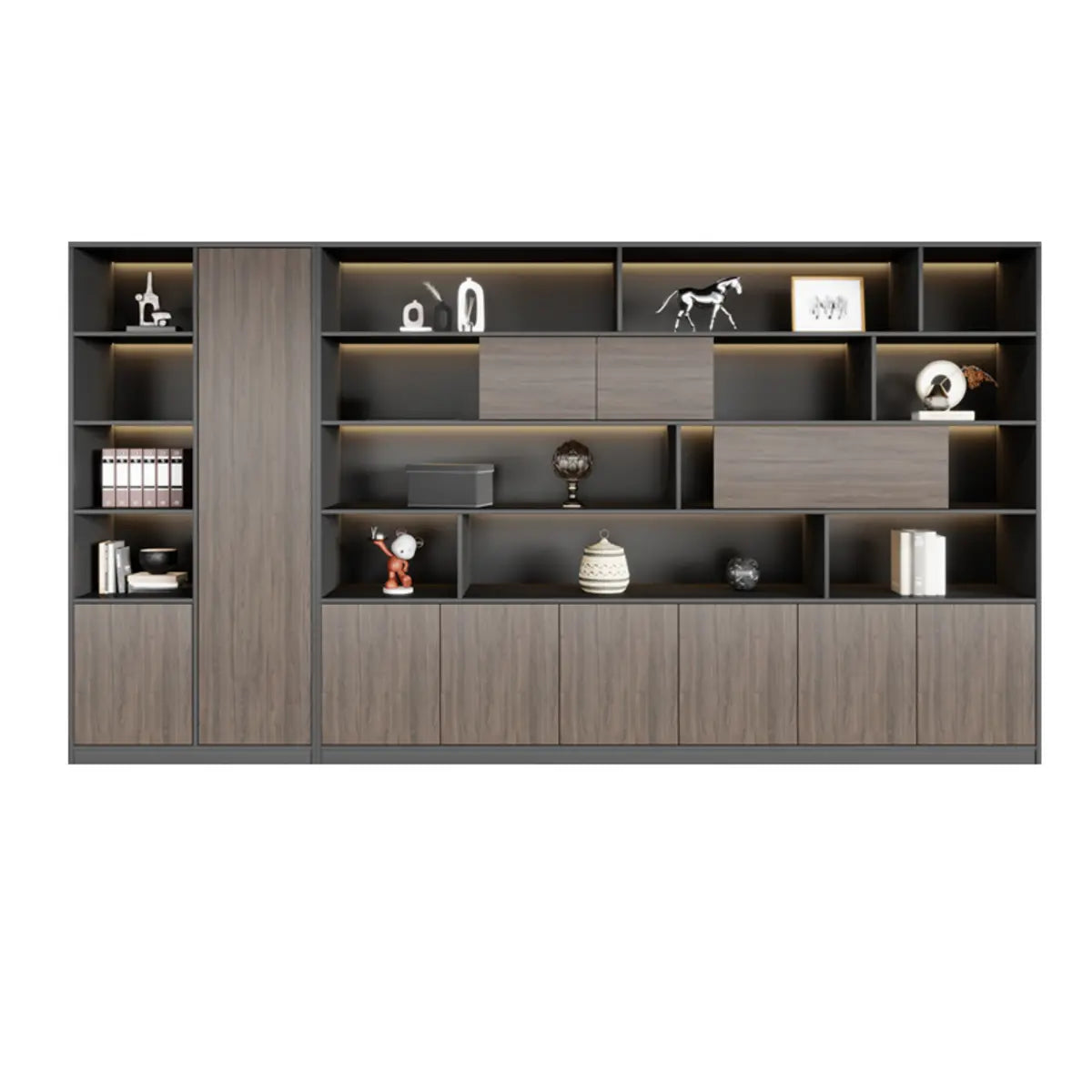 Scratch Resistant Brown Tall Office Cabinet with Shelves Image - 12