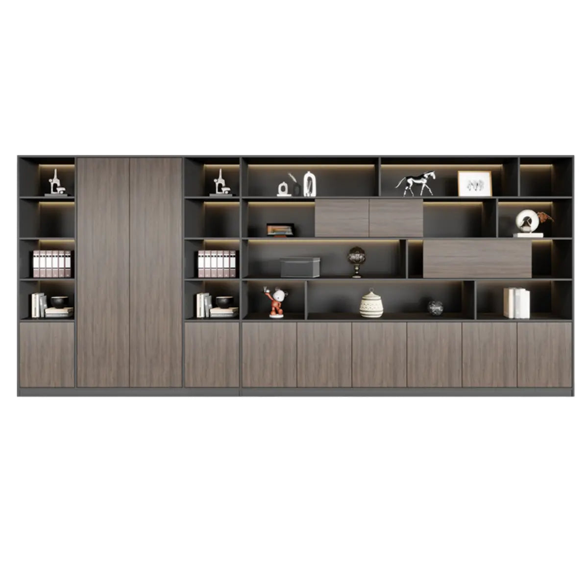 Scratch Resistant Brown Tall Office Cabinet with Shelves Image - 14