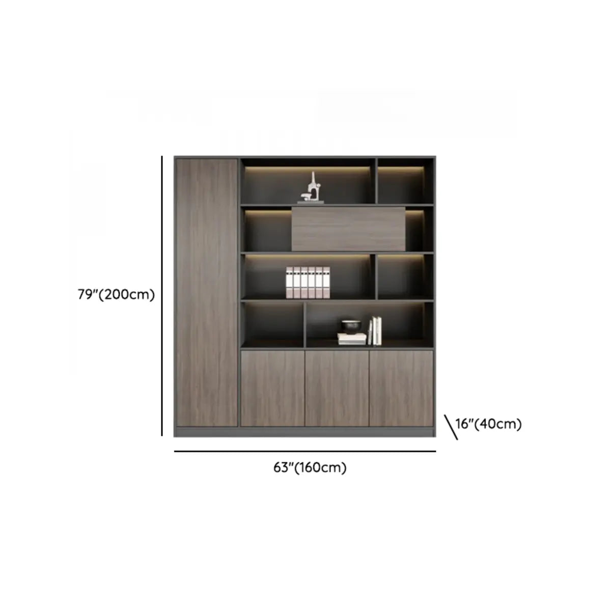 Scratch Resistant Brown Tall Office Cabinet with Shelves Image - 17