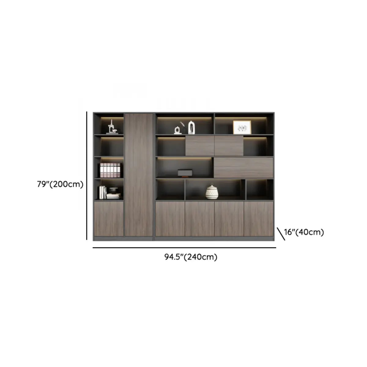 Scratch Resistant Brown Tall Office Cabinet with Shelves Image - 19