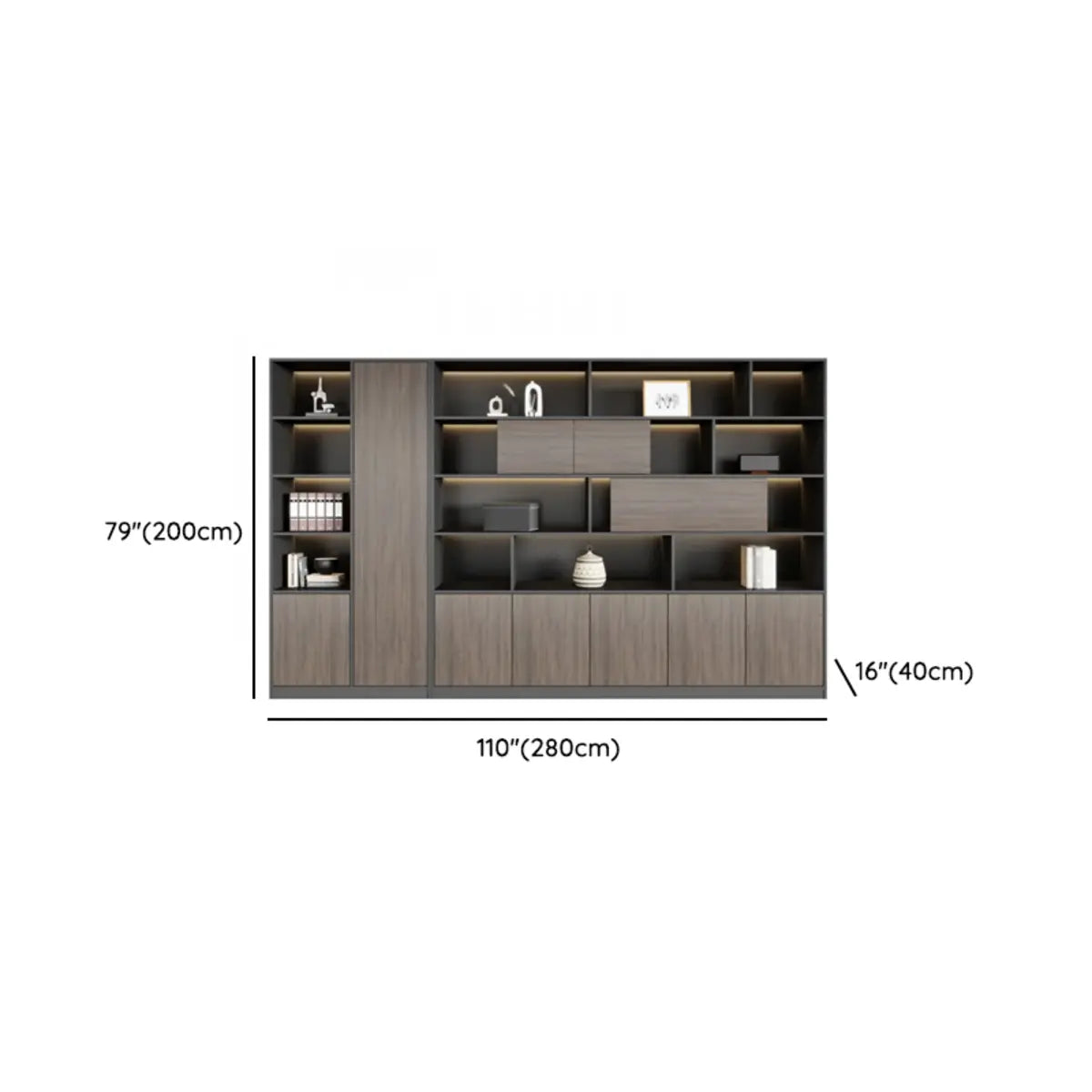 Scratch Resistant Brown Tall Office Cabinet with Shelves Image - 20