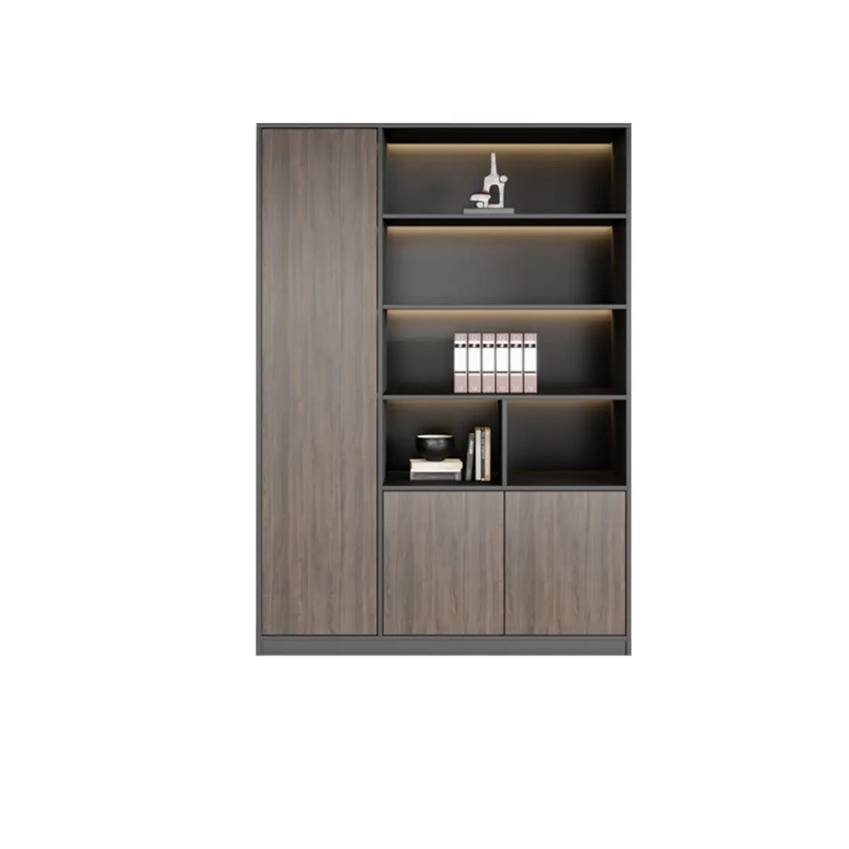 Scratch Resistant Brown Tall Office Cabinet with Shelves Image - 3