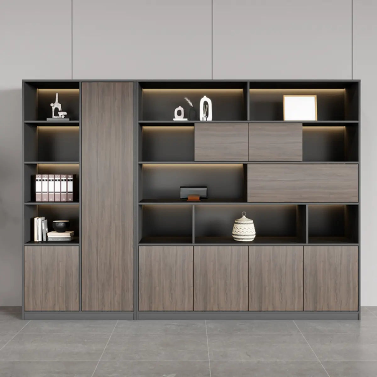 Scratch Resistant Brown Tall Office Cabinet with Shelves Image - 4