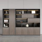 Scratch Resistant Brown Tall Office Cabinet with Shelves Image - 4