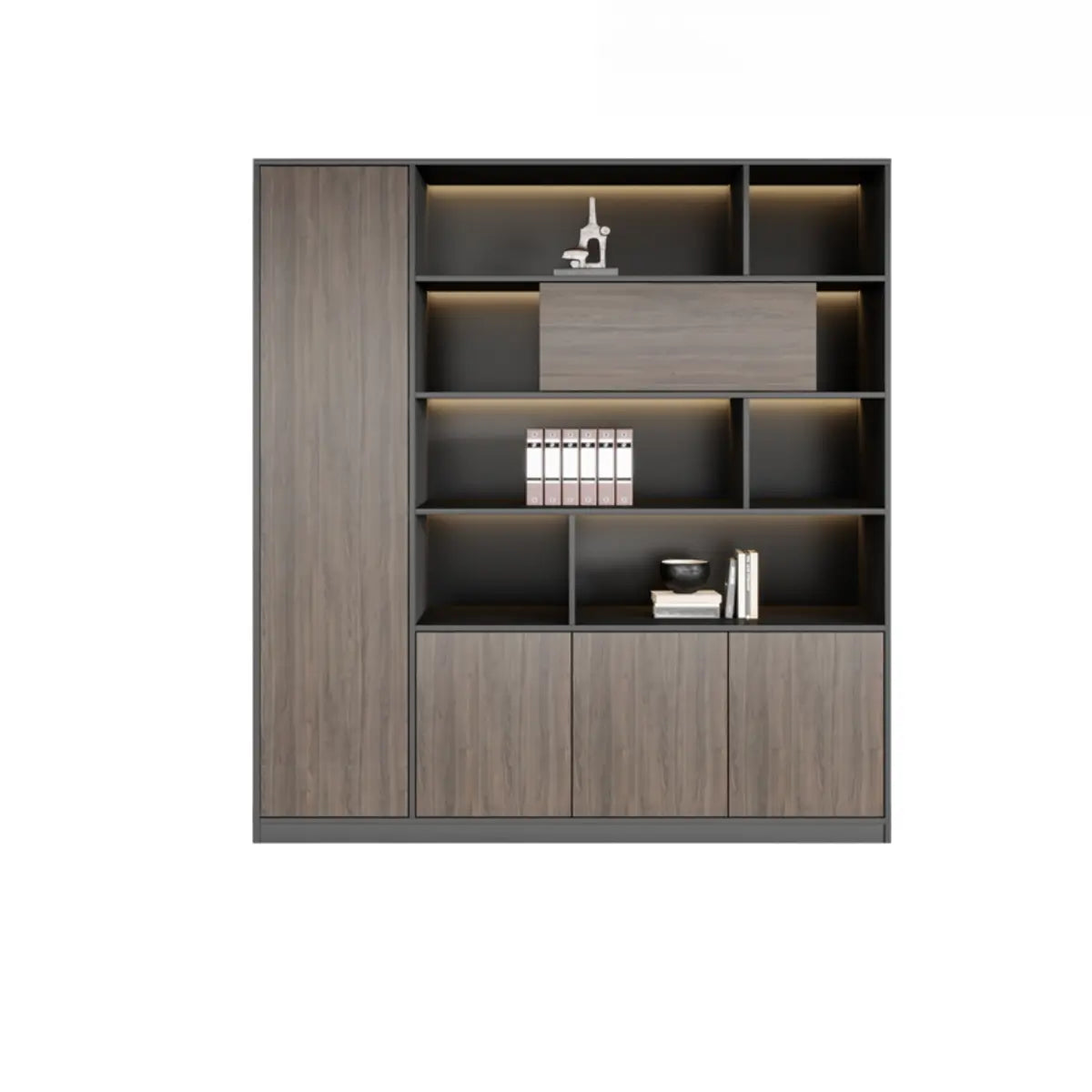 Scratch Resistant Brown Tall Office Cabinet with Shelves Image - 5