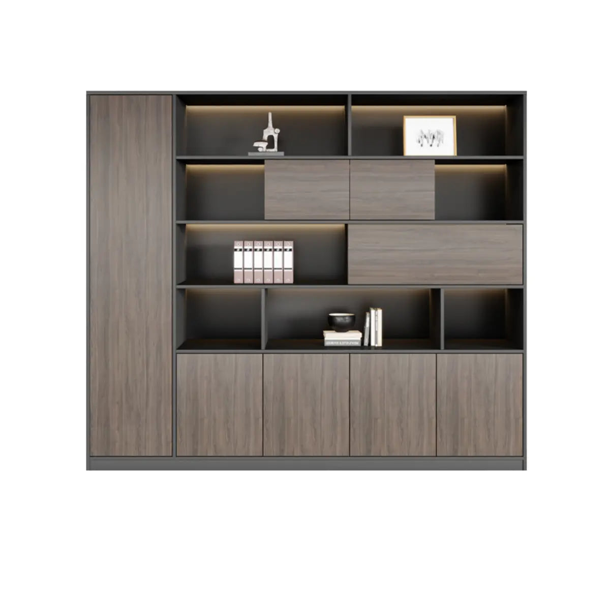 Scratch Resistant Brown Tall Office Cabinet with Shelves Image - 7