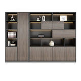 Scratch Resistant Brown Tall Office Cabinet with Shelves Image - 9