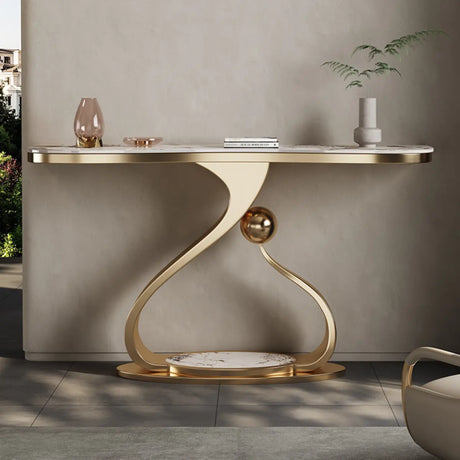 Scratch Resistant Curved Gold Stainless Steel Console Table Image - 1