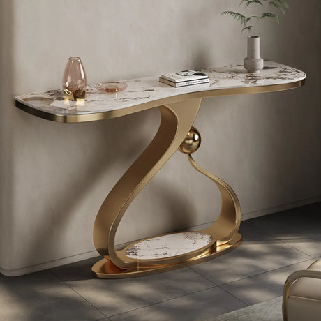 Scratch Resistant Curved Gold Stainless Steel Console Table Image - 2