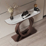 Scratch Resistant Half-Circle Brown Ring Base Console Table Image - 2