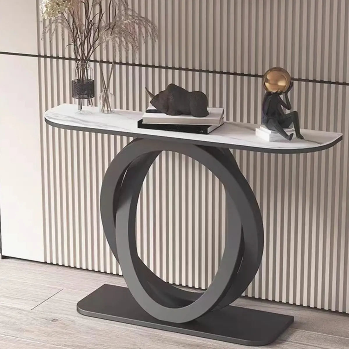 Scratch Resistant Half-Circle Brown Ring Base Console Table Image - 6