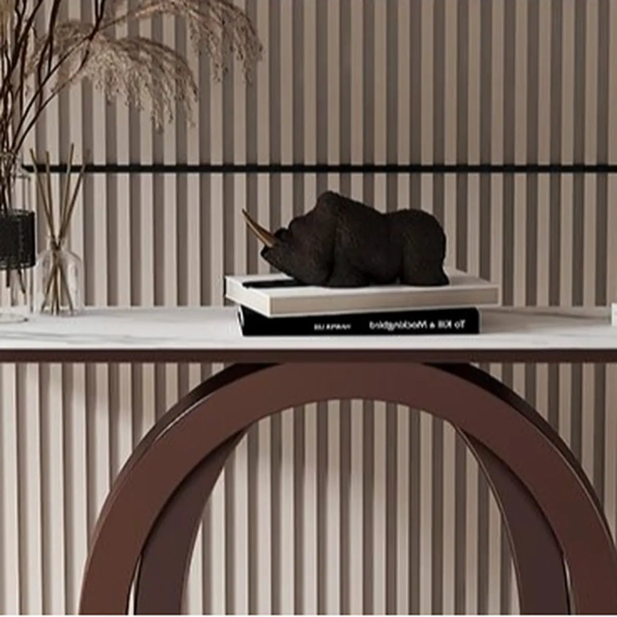 Scratch Resistant Half-Circle Brown Ring Base Console Table Image - 9