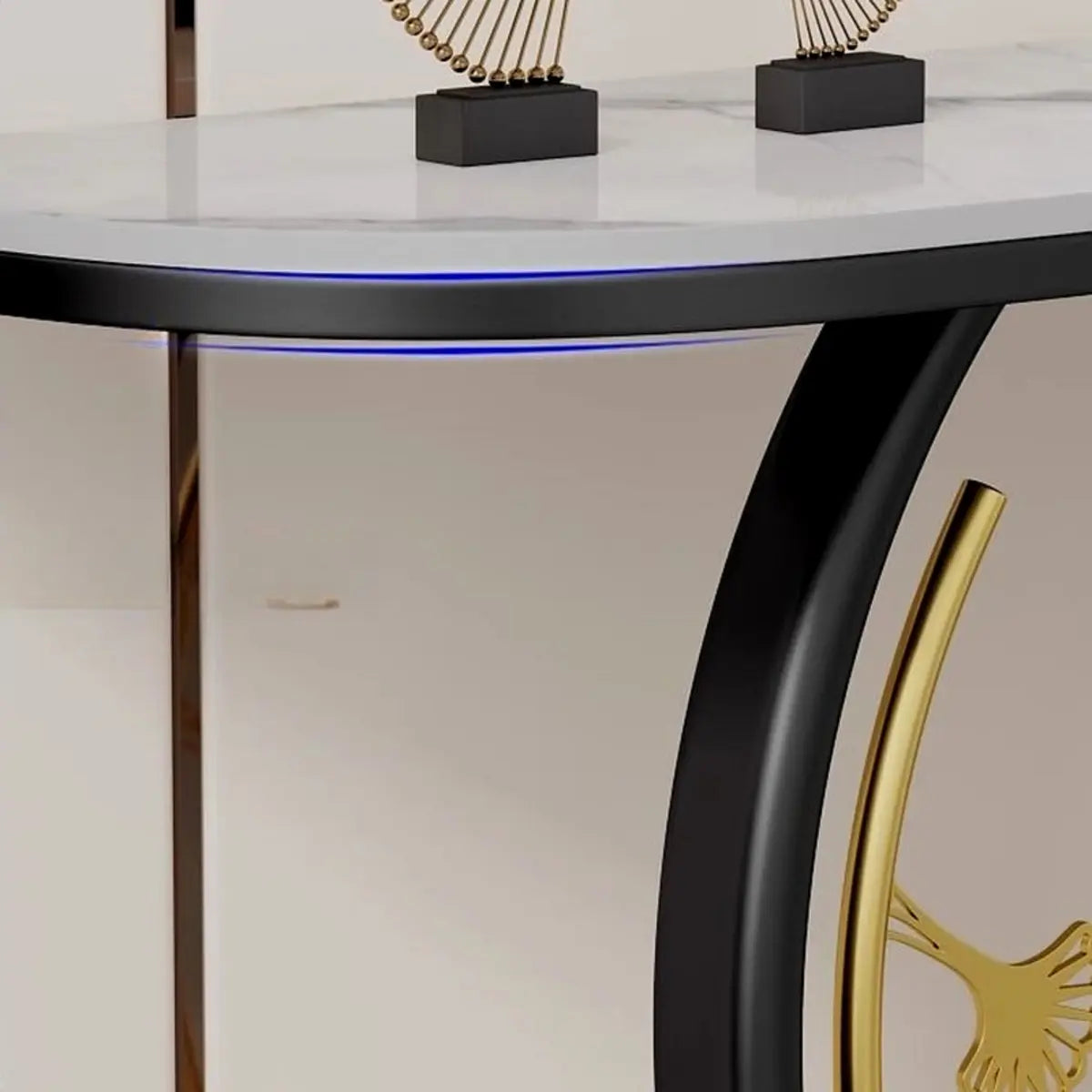 Scratch Resistant Half-Moon Marble Gold Console Table Image - 12