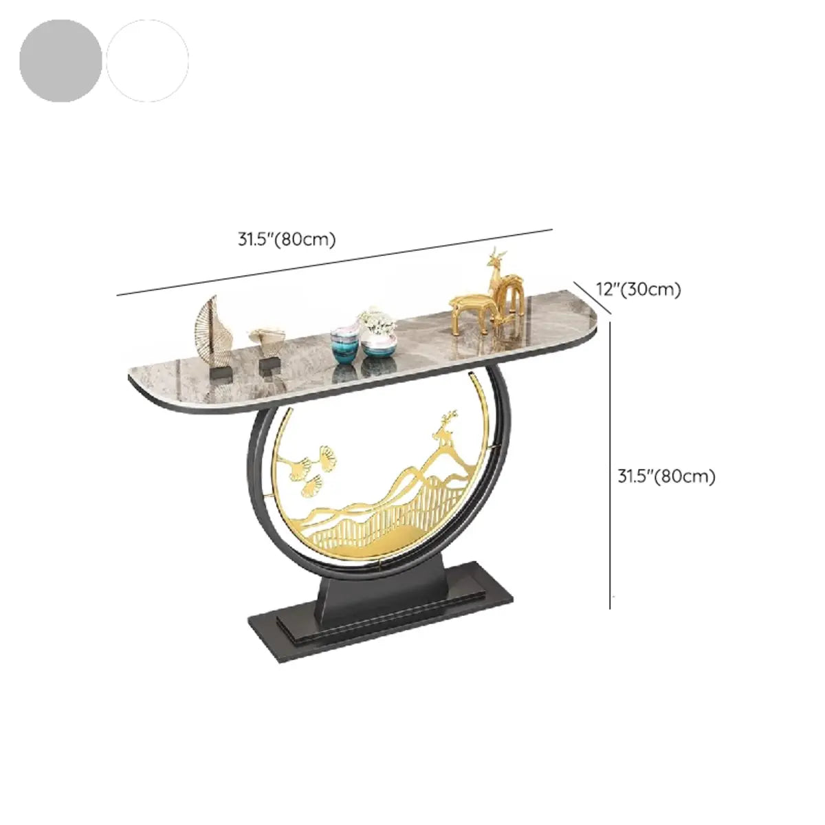 Scratch Resistant Half-Moon Marble Gold Console Table 