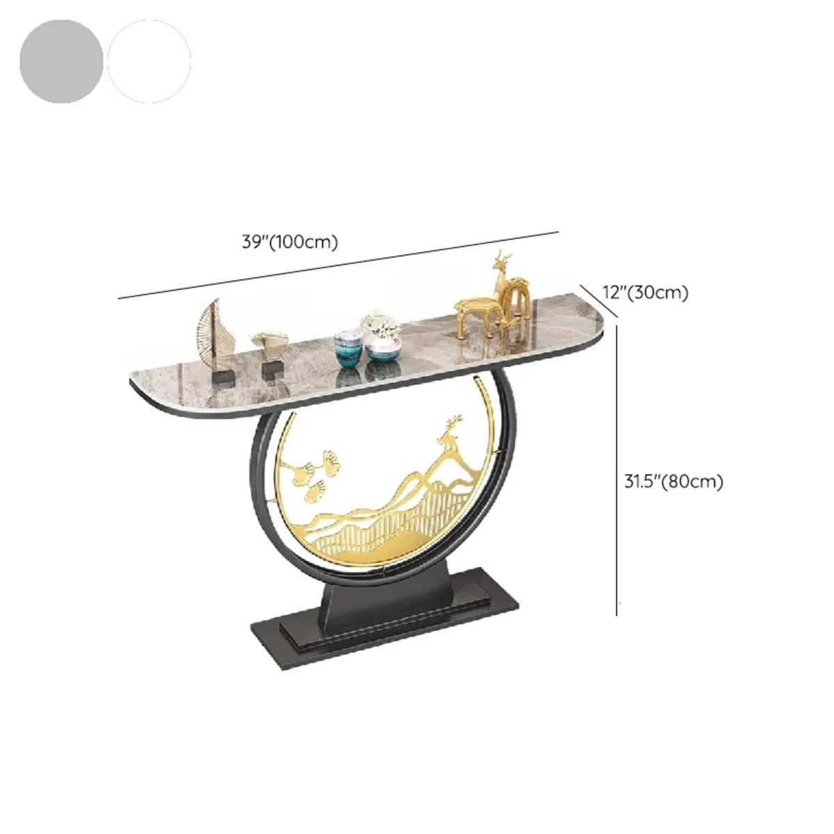 Scratch Resistant Half-Moon Marble Gold Console Table Image - 14