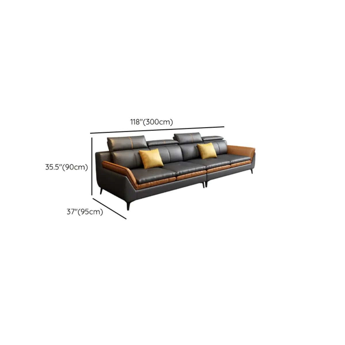 Scratch Resistant Leather Flared Arm Horizontal Sofa Image - 15