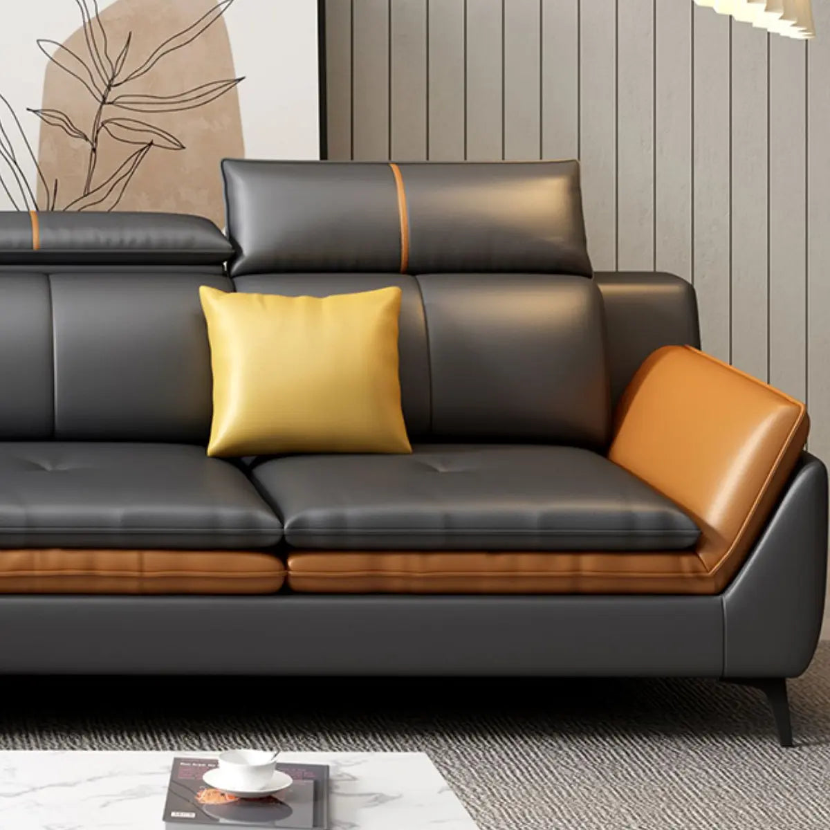 Scratch Resistant Leather Flared Arm Horizontal Sofa Image - 6