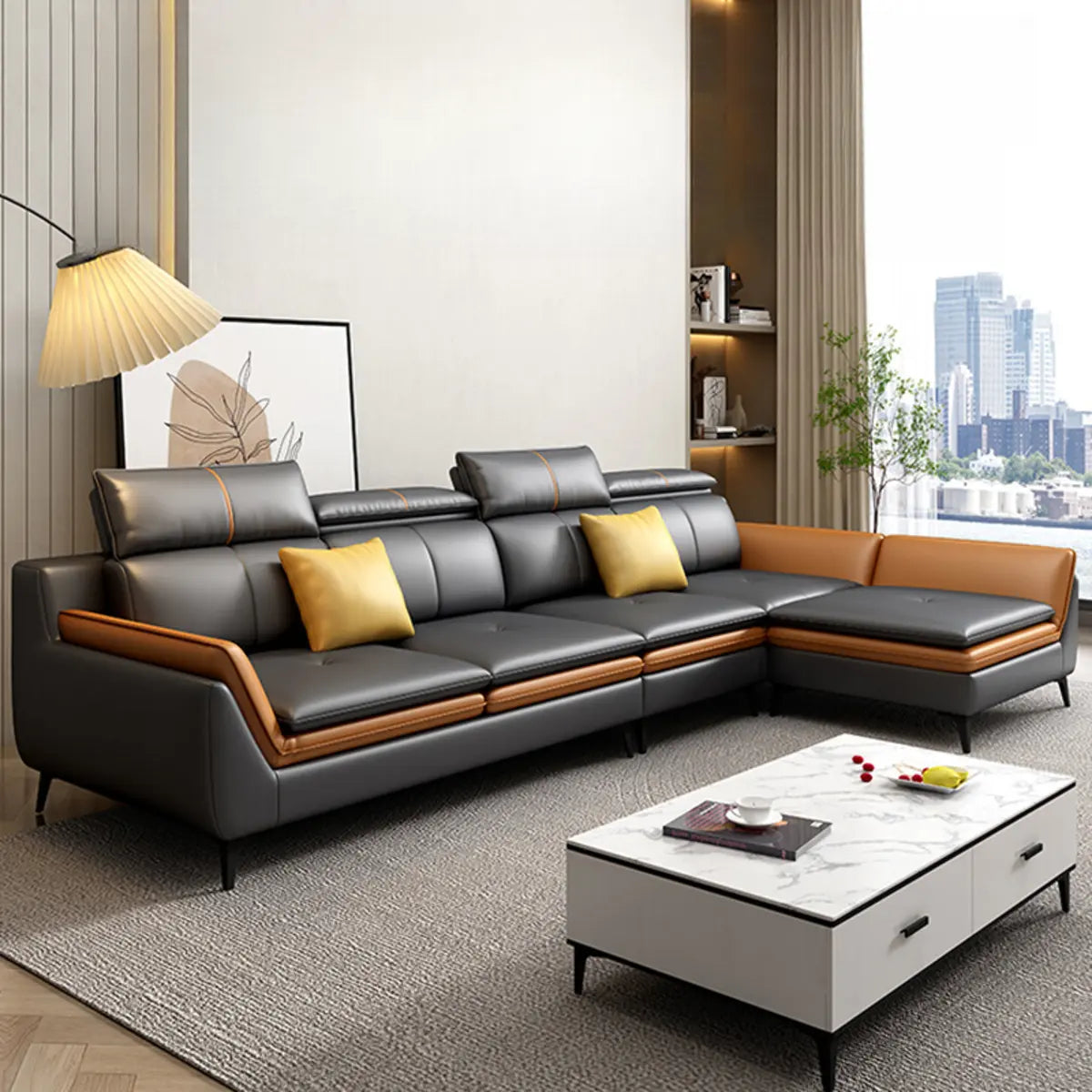 Scratch Resistant Leather Flared Arm Horizontal Sofa Image - 9