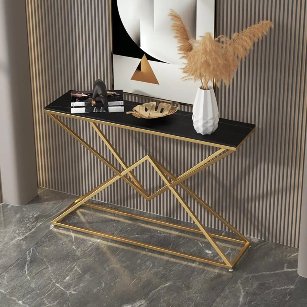 Scratch Resistant Metal Gold Rectangular Console Table Image - 11