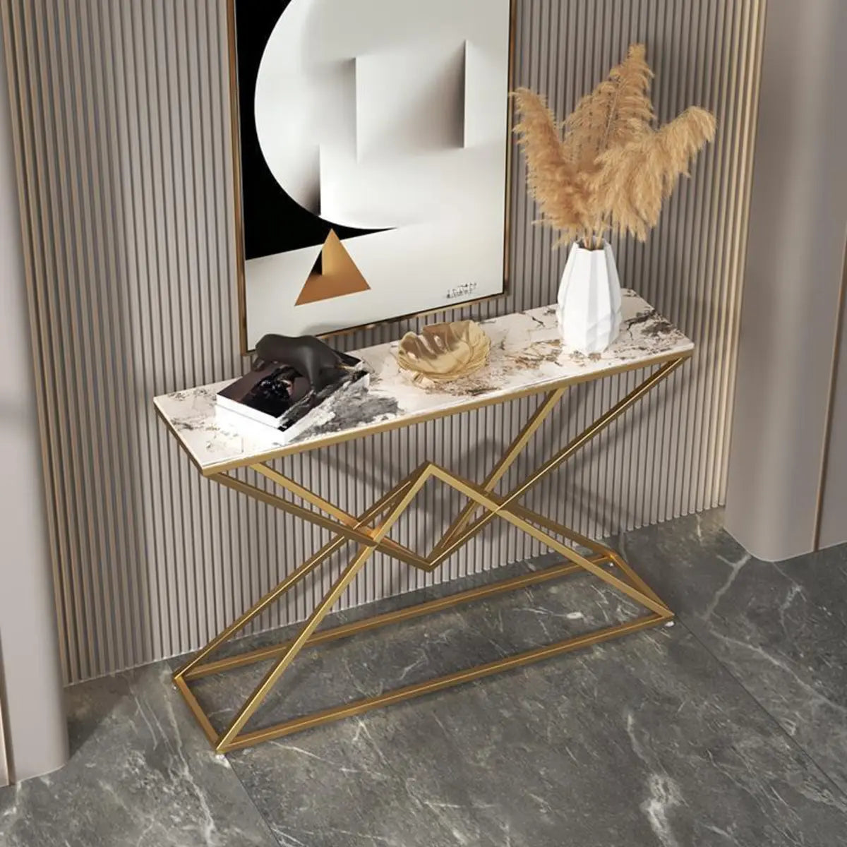 Scratch Resistant Metal Gold Rectangular Console Table Image - 4