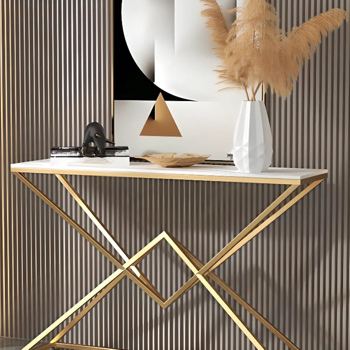 Scratch Resistant Metal Gold Rectangular Console Table Image - 8