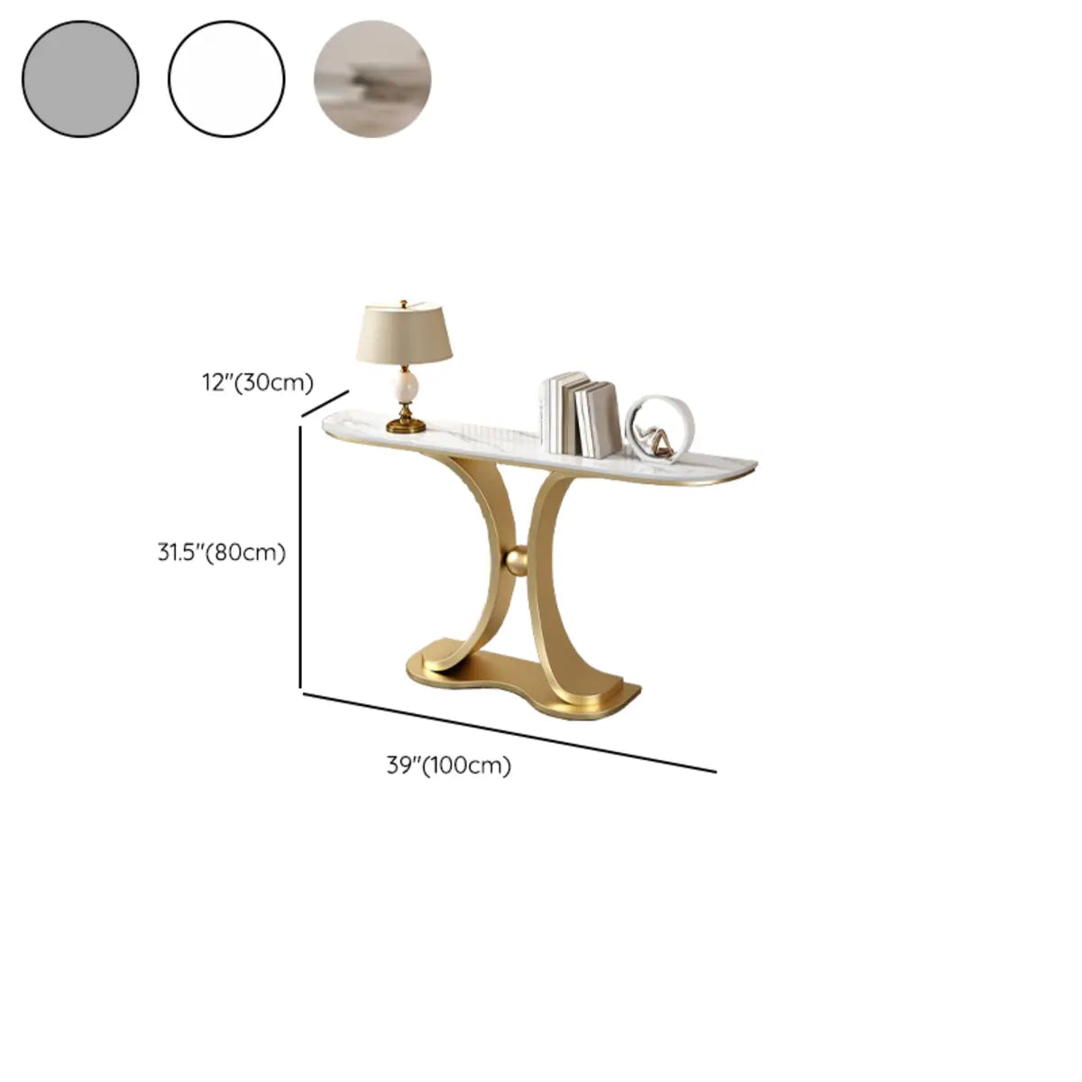 Scratch Resistant Rectangular Stone Gold Console Table 