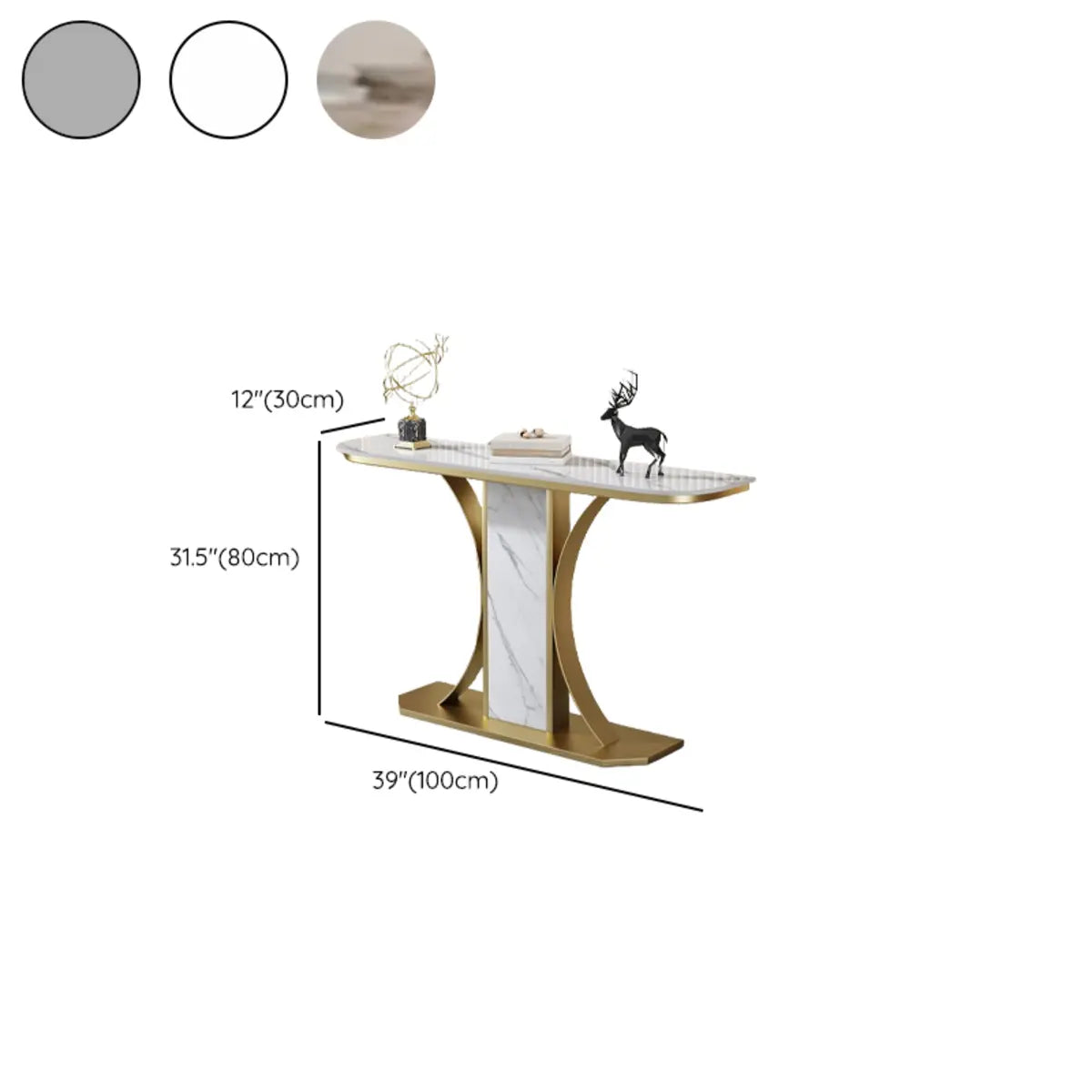 Scratch Resistant Rectangular Stone Gold Console Table Image - 21