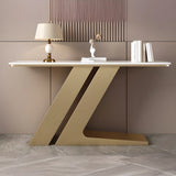 Scratch Resistant Rectangular Stone Gold Console Table Image - 3