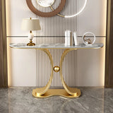 Scratch Resistant Rectangular Stone Gold Console Table Image - 6