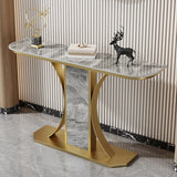 Scratch Resistant Rectangular Stone Gold Console Table Image - 8