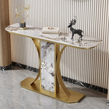 Scratch Resistant Rectangular Stone Gold Console Table Image - 9