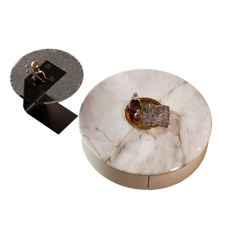 Scratch Resistant Round Marble Storage Coffee Table Image - 2