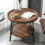 Scratch Resistant Walnut Round Coffee Table with Shelf Image - 1