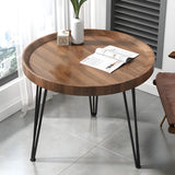 Scratch Resistant Walnut Round Coffee Table with Shelf Image - 20