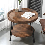 Scratch Resistant Walnut Round Coffee Table with Shelf Image - 22