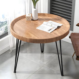 Scratch Resistant Walnut Round Coffee Table with Shelf Image - 23