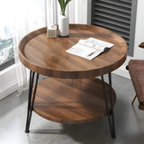 Scratch Resistant Walnut Round Coffee Table with Shelf Image - 32